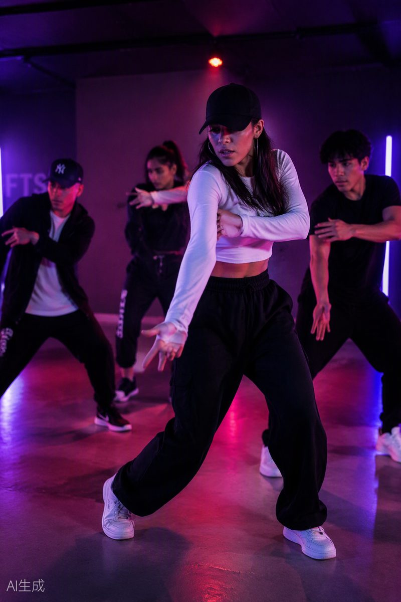 Crew de hip hop em treino no estúdio